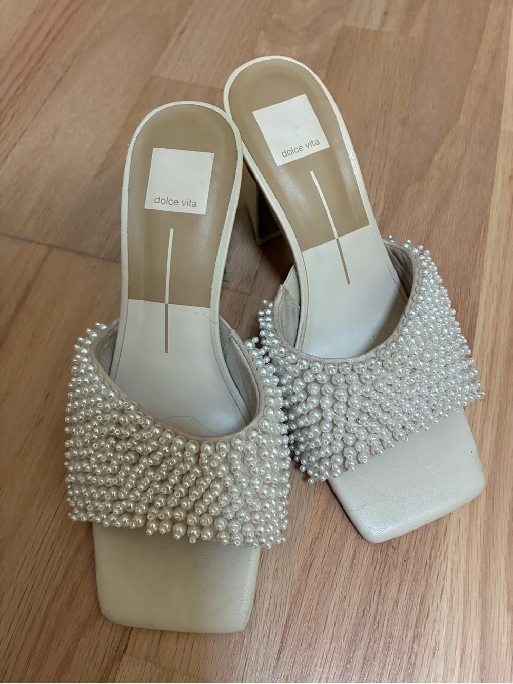 Dolce Vita Ivory Pearl-Embellished Slide Heels